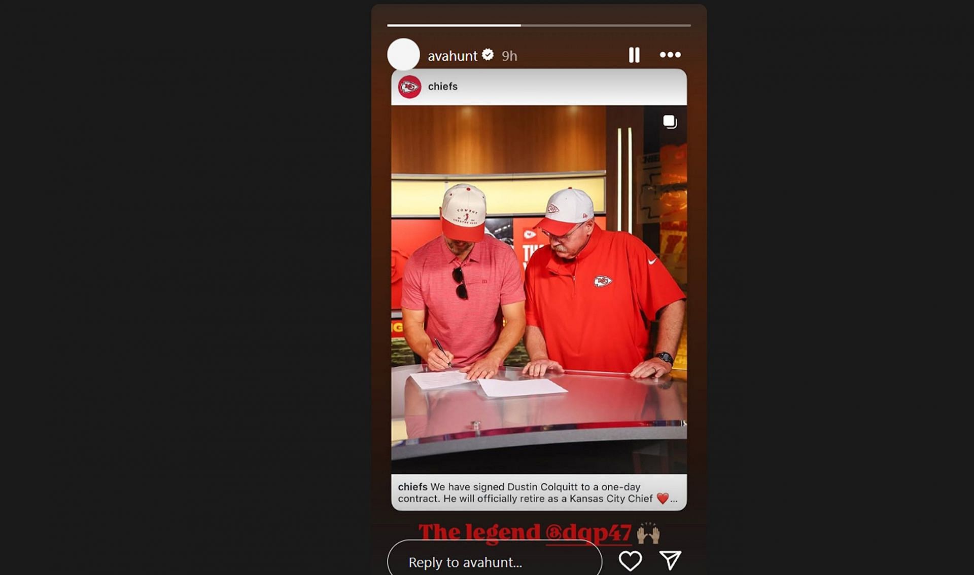 Ava Hunt shares a message as veteran punter Dustin Colquitt re-signs to retire with Kansas City/@avahunt